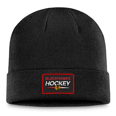 Bonnet en tricot à revers authentique Pro Fanatics noir Chicago Blackhawks pour hommes