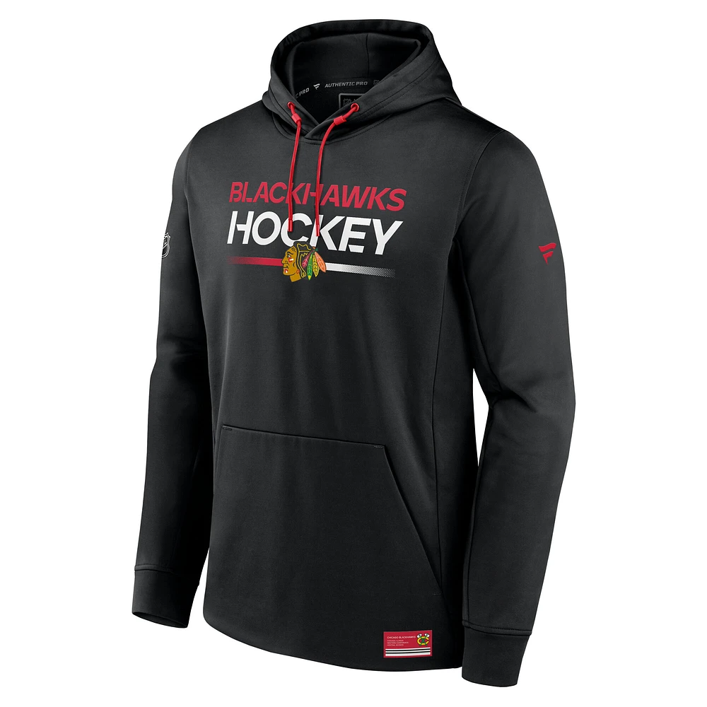 Men's Fanatics Black Chicago Blackhawks Authentic Pro Fleece Pullover Hoodie