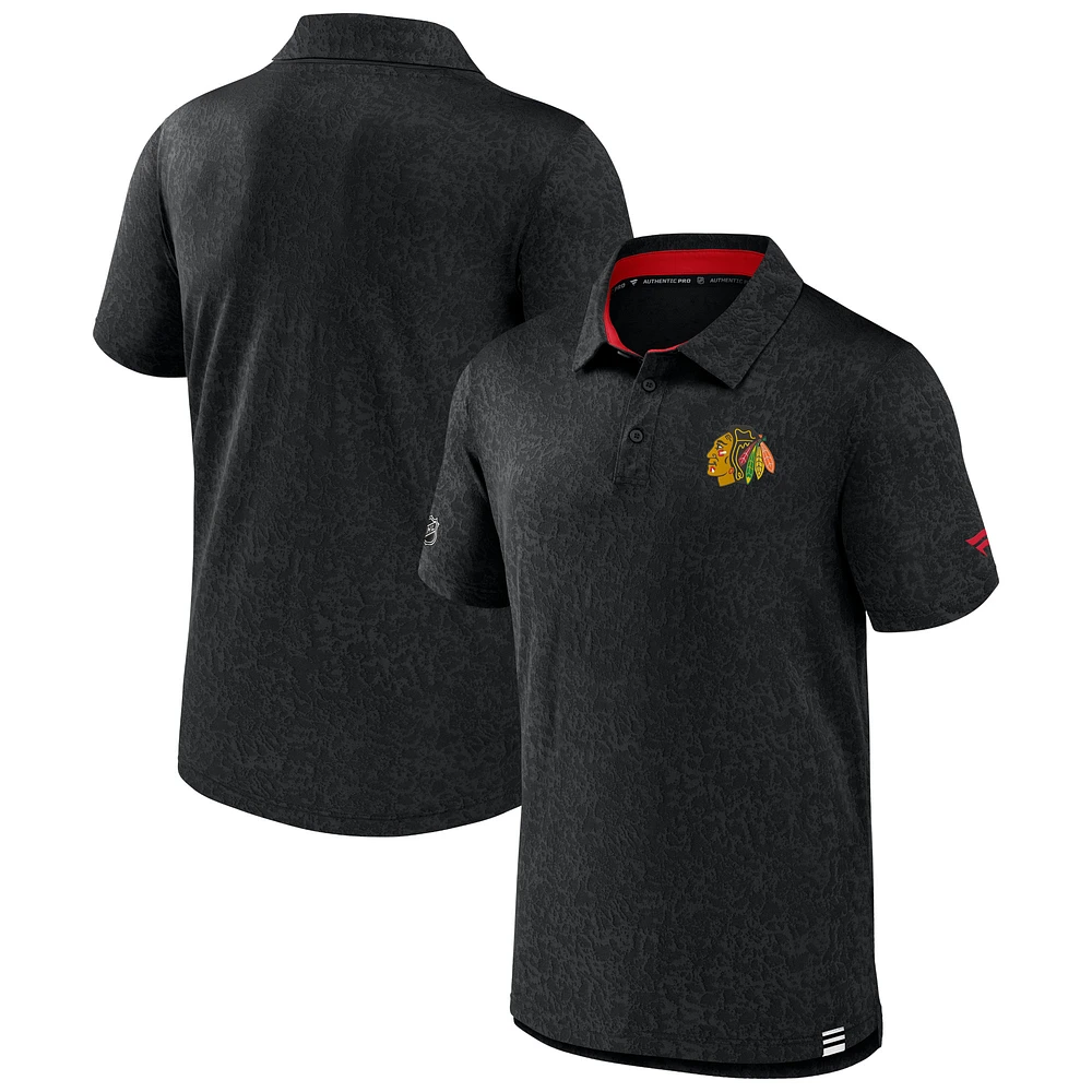 Polo noir Fanatics Blackhawks Authentic Pro Jacquard pour hommes