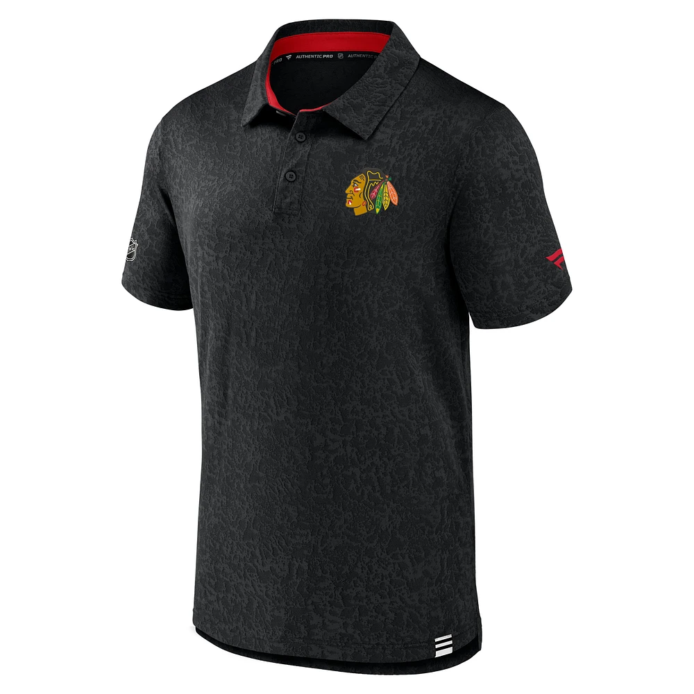 Men's Fanatics  Black Chicago Blackhawks Authentic Pro Jacquard Polo