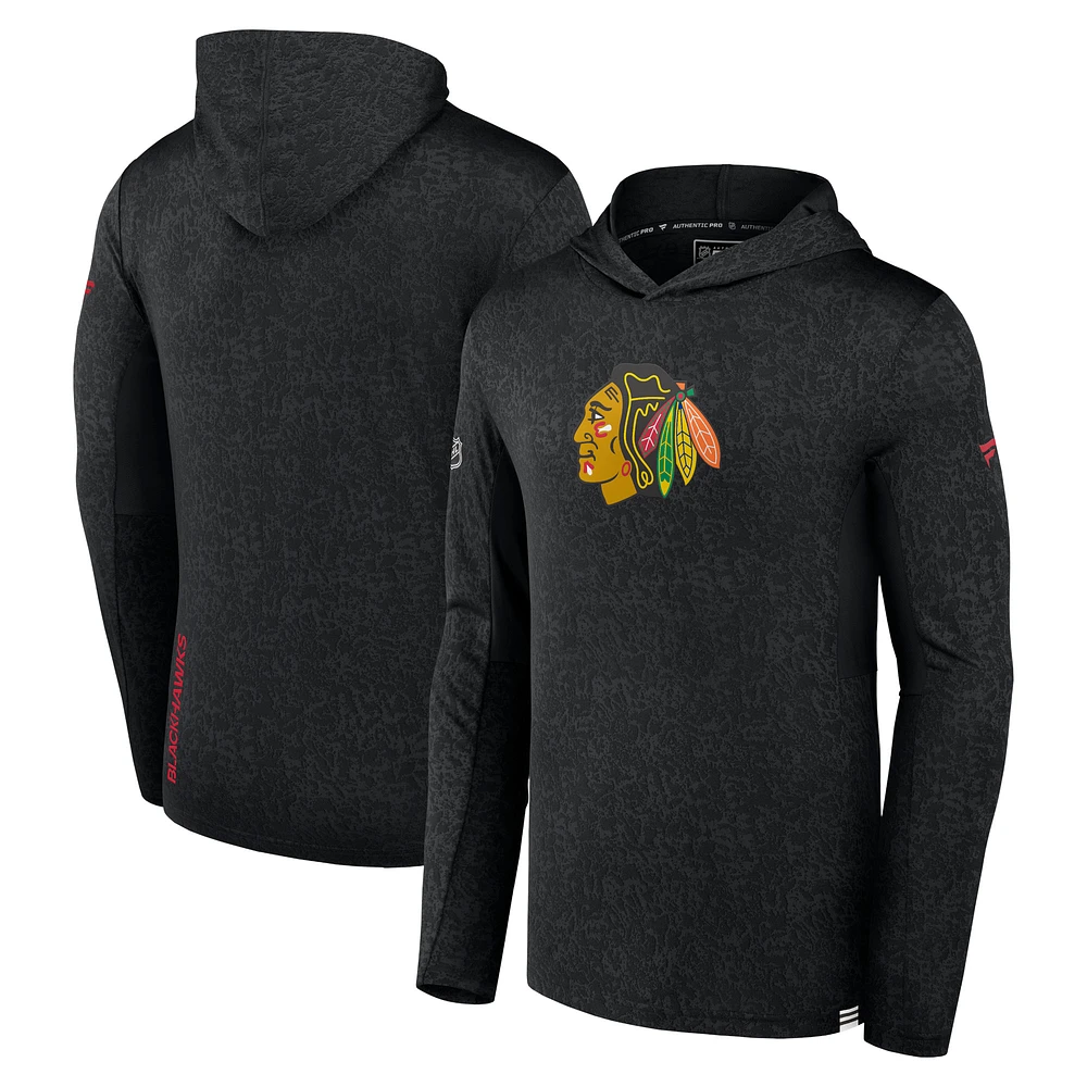 Sweat à capuche léger Fanatics noir Chicago Blackhawks Authentic Pro pour hommes