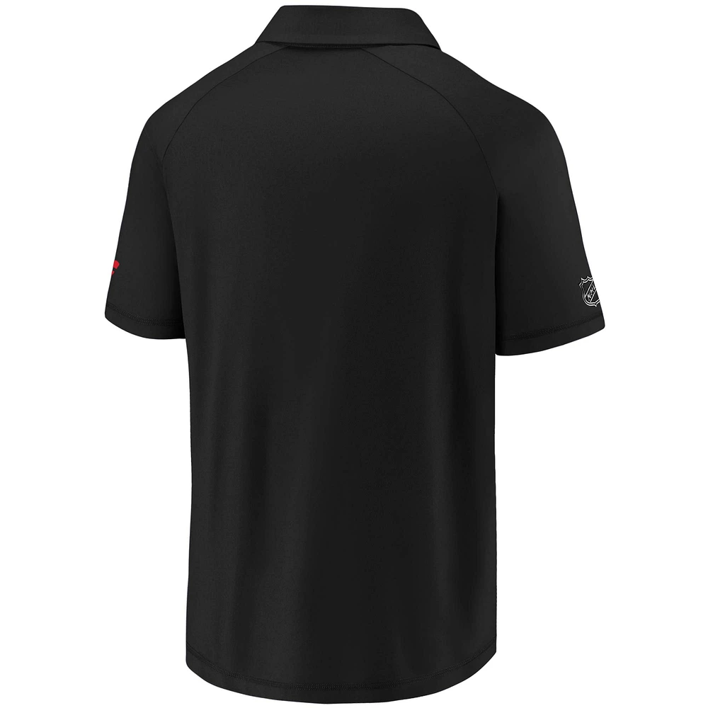 Polo noir authentique Pro Locker Room Fanatics pour hommes des Blackhawks de Chicago