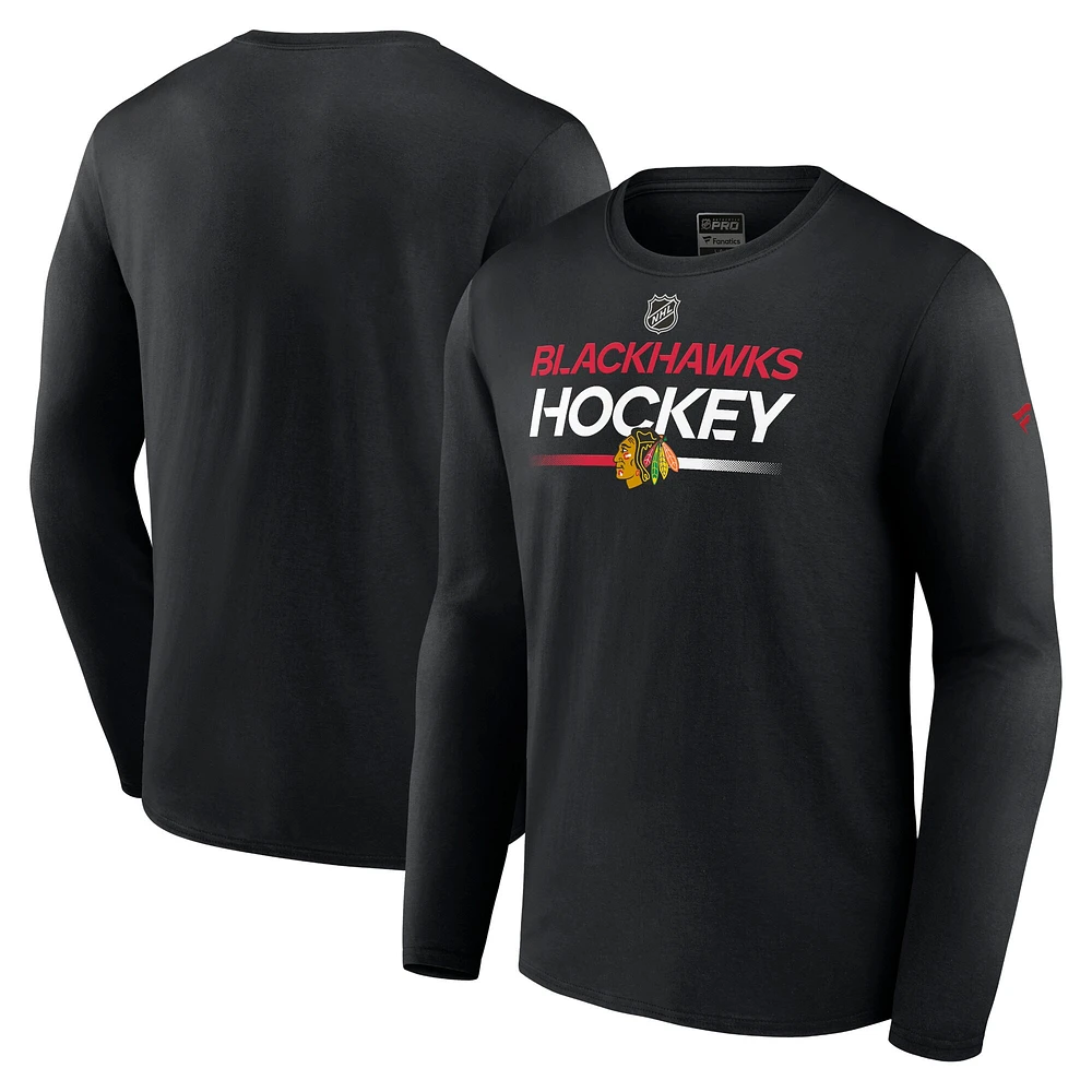 T-shirt noir à manches longues Fanatics pour hommes des Blackhawks de Chicago Authentic Pro Primary