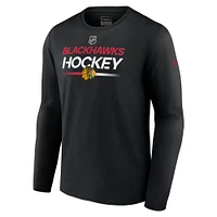 T-shirt noir à manches longues Fanatics pour hommes des Blackhawks de Chicago Authentic Pro Primary