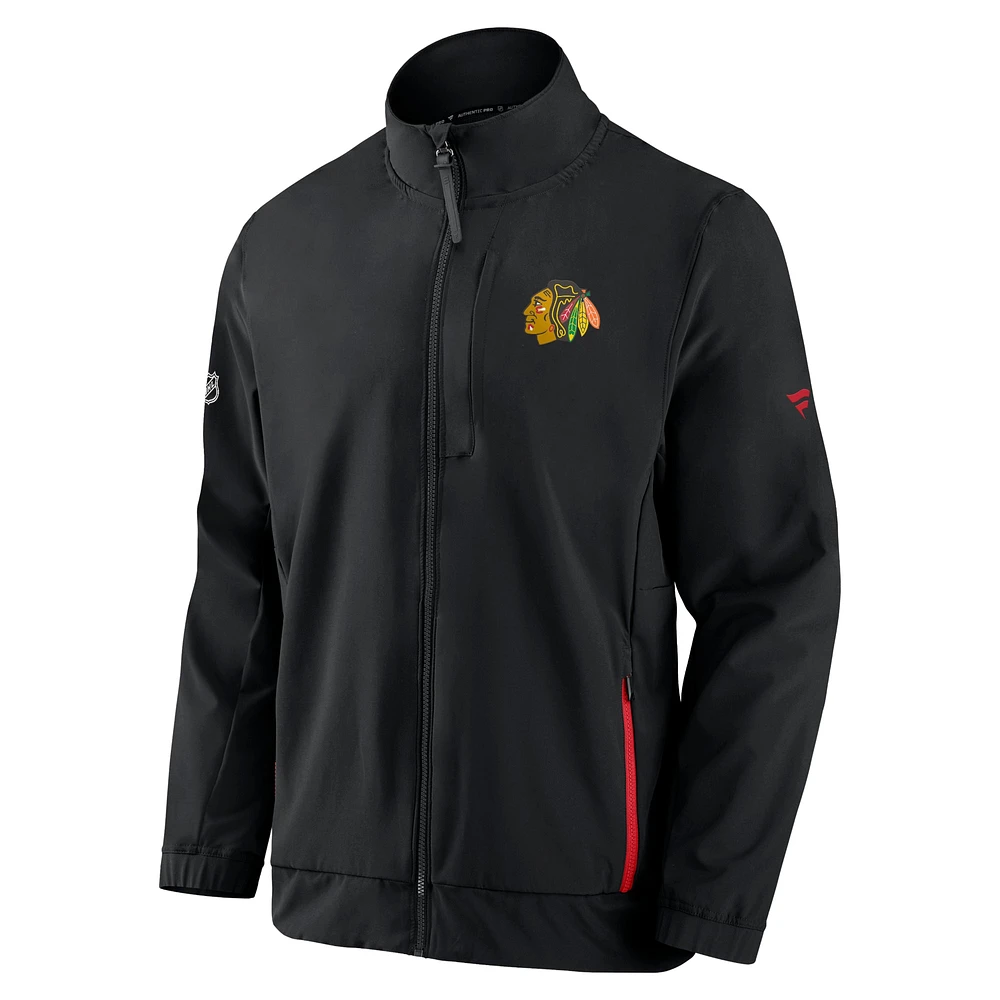 Veste noire entièrement zippée Fanatics pour hommes des Blackhawks de Chicago Authentic Pro Rink Coaches