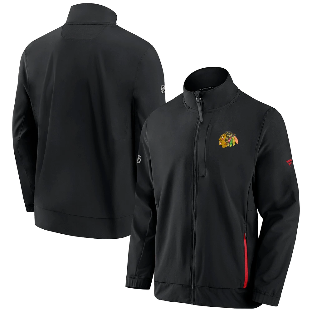 Veste noire entièrement zippée Fanatics pour hommes des Blackhawks de Chicago Authentic Pro Rink Coaches