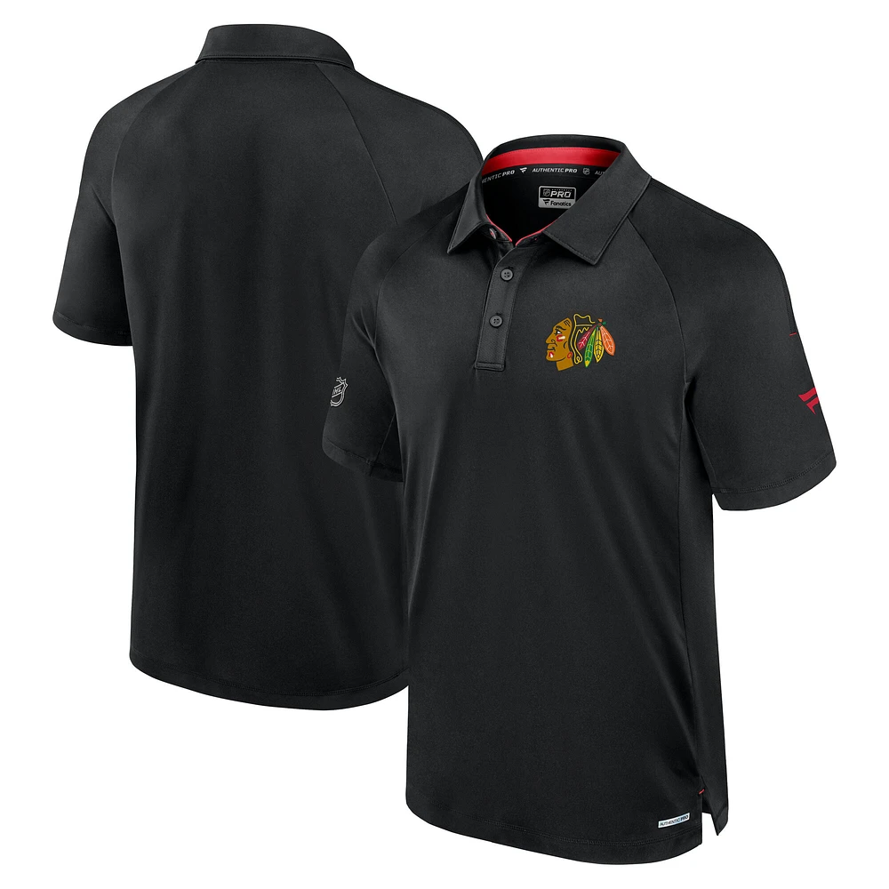 Polo authentique Pro Rink Fanatics pour homme, noir, Chicago Blackhawks