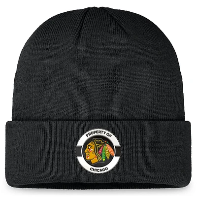 Bonnet en tricot à revers authentique Pro Training Camp des Chicago Blackhawks Fanatics pour hommes