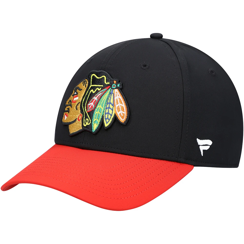 Casquette flexible noire avec logo principal des Blackhawks de Chicago Fanatics pour hommes