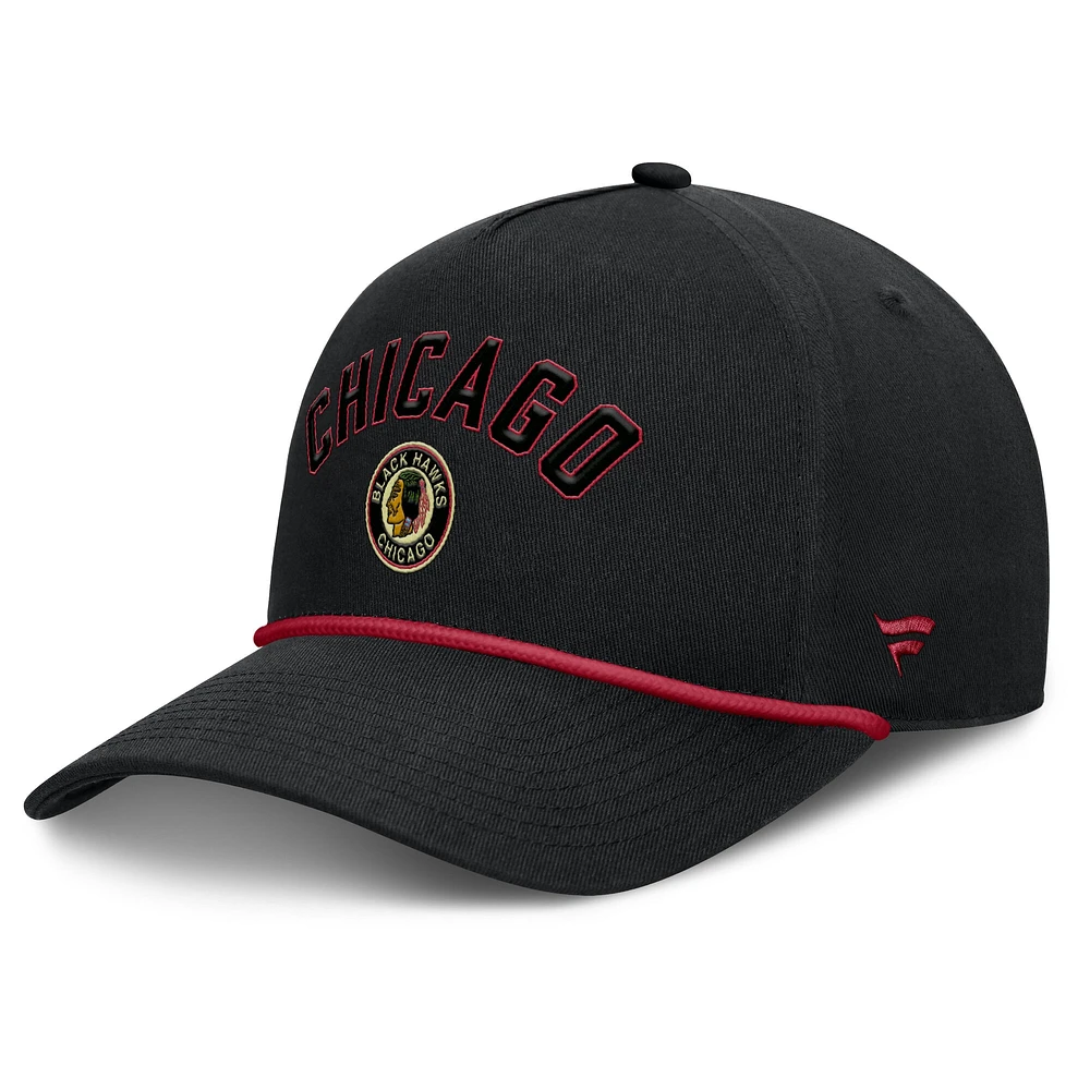 Men's Fanatics Black Chicago Blackhawks Decades Collection A-Frame Rope Adjustable Hat