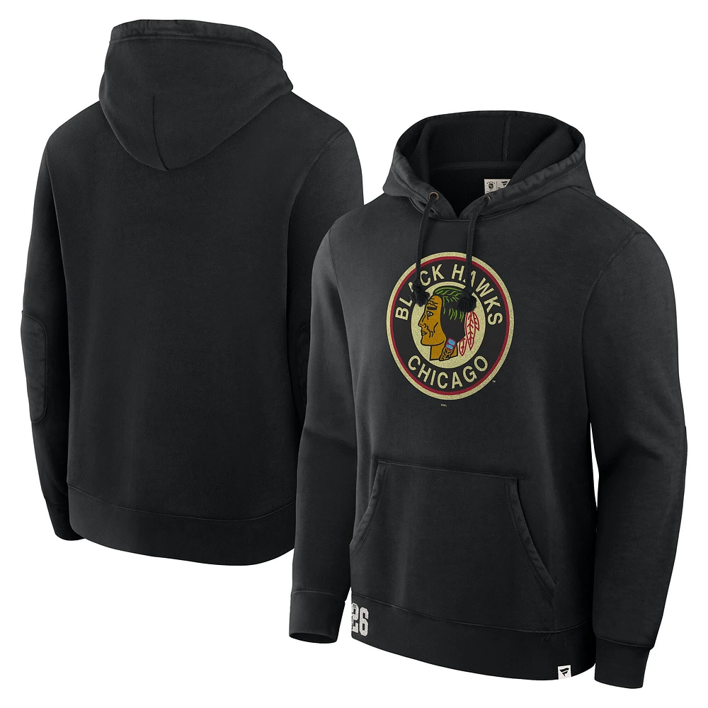 Men's Fanatics Black Chicago Blackhawks Decades Collection Tradition Fleece Pullover Hoodie