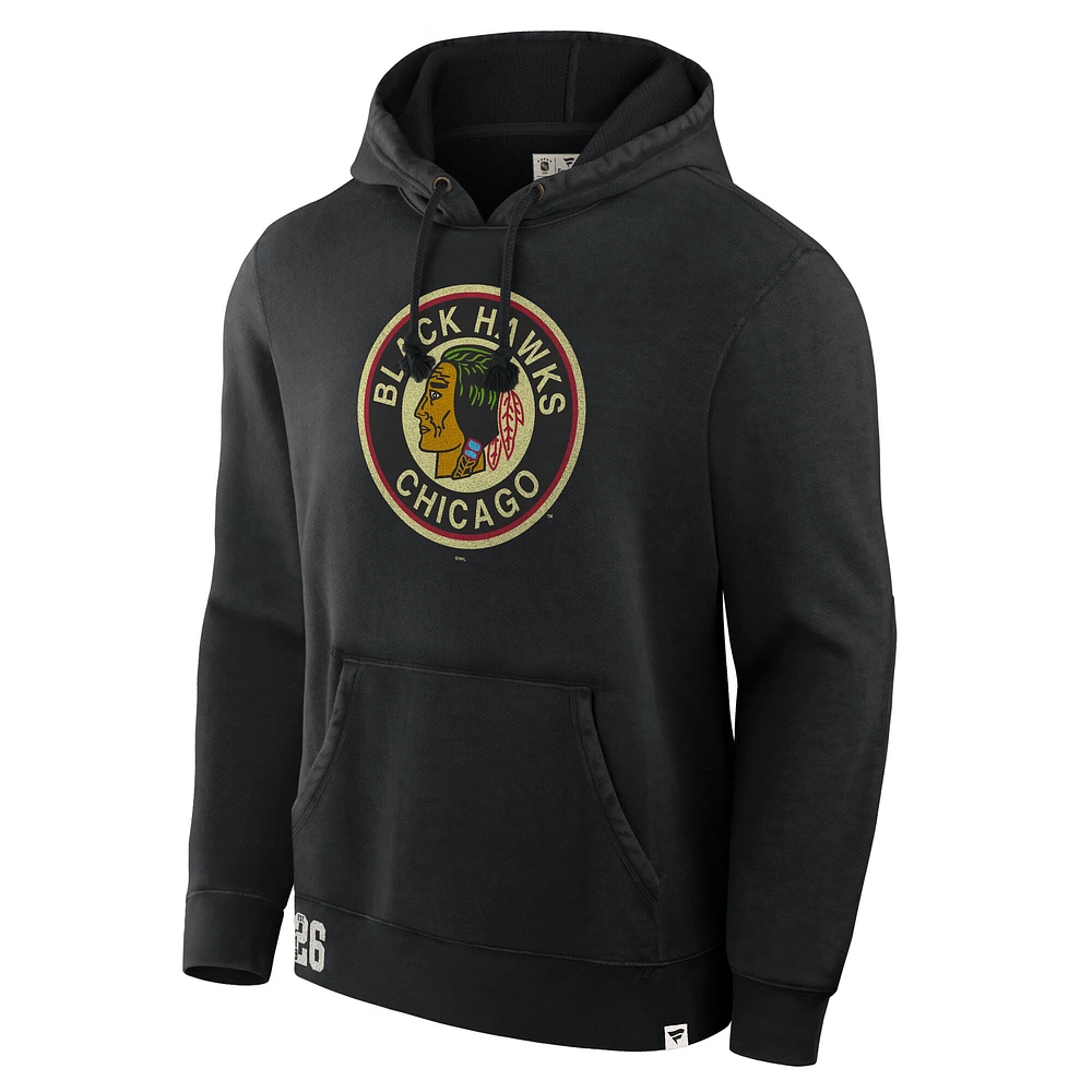 Men's Fanatics Black Chicago Blackhawks Decades Collection Tradition Fleece Pullover Hoodie