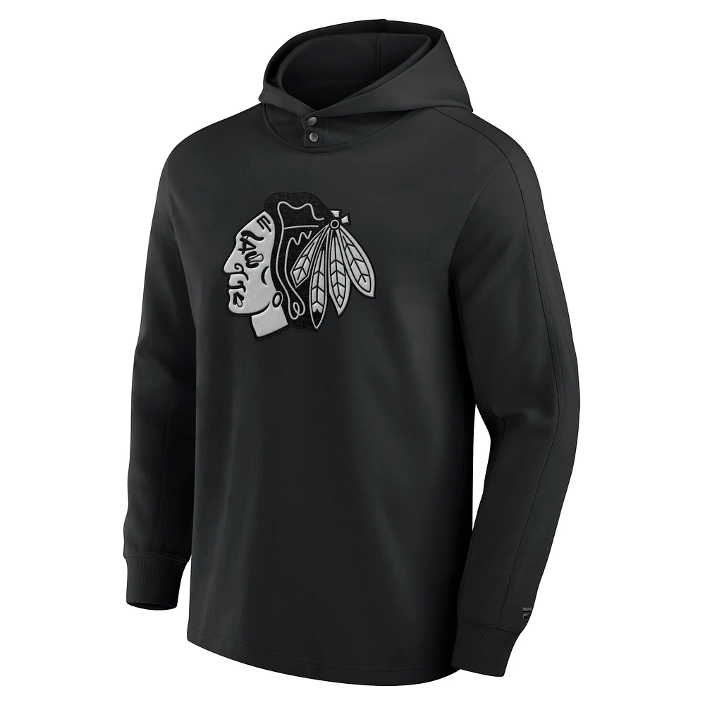 Men's Fanatics Black Chicago Blackhawks Elements Blaze Tri-Blend Long Sleeve Hoodie T-Shirt