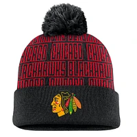 Men's Fanatics Black Chicago Blackhawks Fundamental Empty Net Cuffed Knit Hat with Pom