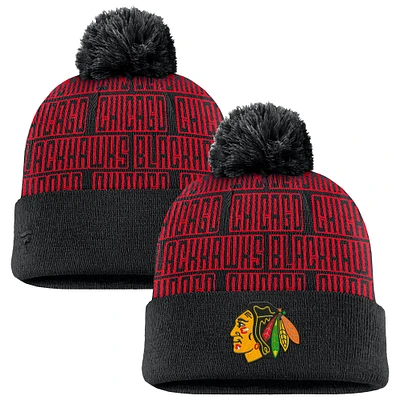 Bonnet en tricot à revers avec pompon pour homme Fanatics Black Chicago Blackhawks Fundamental Empty Net