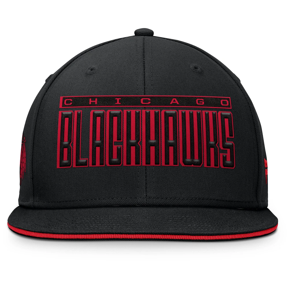 Men's Fanatics Black Chicago Blackhawks Fundamental Gino Stack Snapback Hat