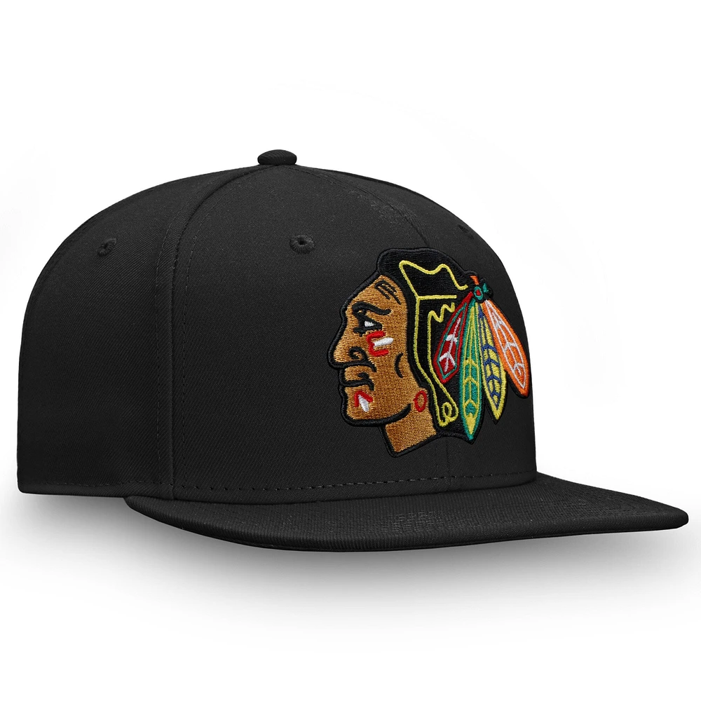 Casquette Snapback Fanatics noire pour homme avec emblème Team Core des Chicago Blackhawks