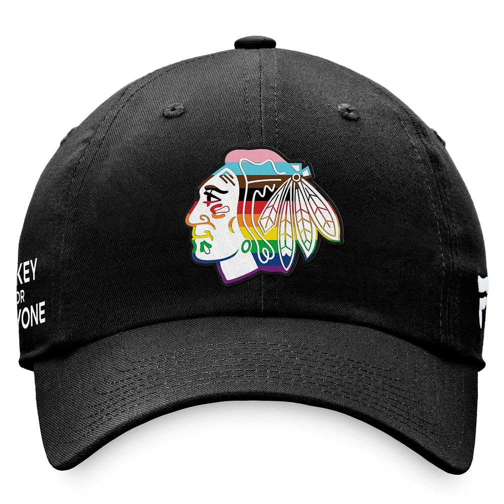 Men's Fanatics Black Chicago Blackhawks Team Logo Pride Adjustable Hat