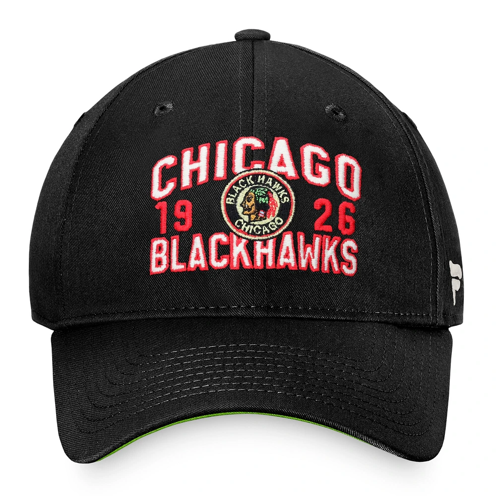 Casquette ajustable rétro classique noire Chicago Blackhawks Fanatics pour hommes