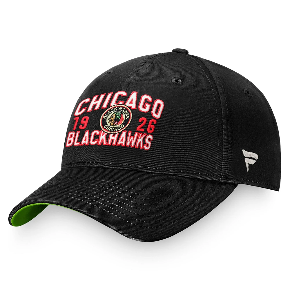 Casquette ajustable rétro classique noire Chicago Blackhawks Fanatics pour hommes