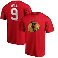 T-shirt avec nom et numéro de joueur retraité Fanatics Bobby Hull Red Chicago Blackhawks Authentic Stack pour hommes