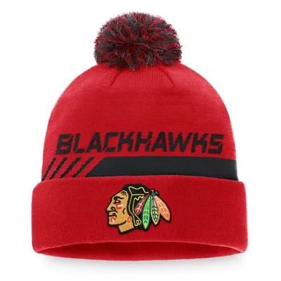Chicago Blackhawks Fanatics Branded Authentic Pro Team Locker Room Cuffed Knit Hat with Pom - Red/Black