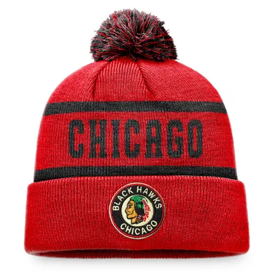Chicago Blackhawks Fanatics Branded Original Six Cuffed Knit Hat with Pom - Red/Black