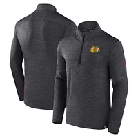 Haut à enfiler authentique quart de zip Fanatics Charcoal Chicago Blackhawks pour hommes