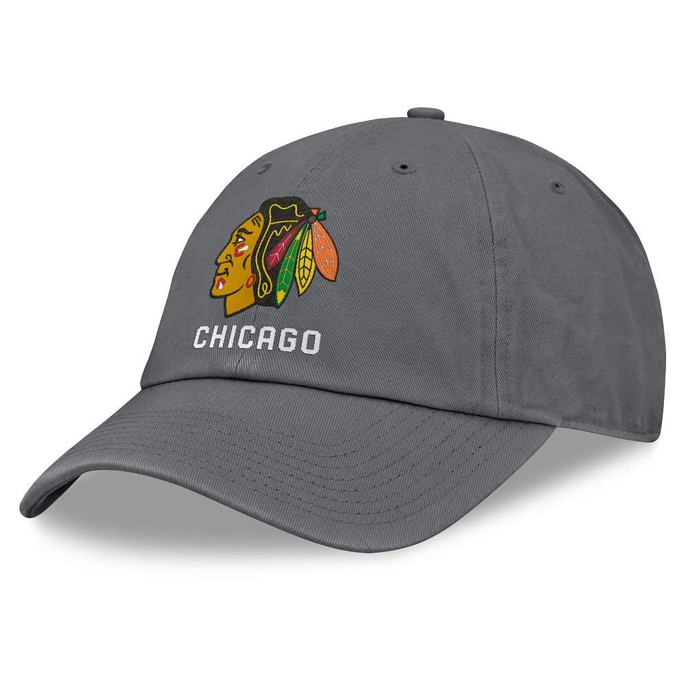 Casquette ajustable délavée pour hommes Fanatics Charcoal Chicago Blackhawks