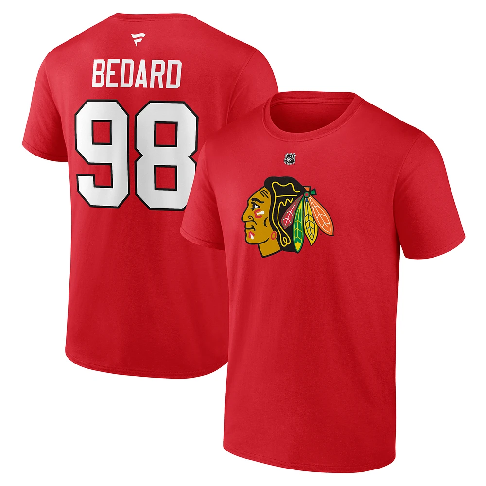 Fanatics pour hommes Connor Bedard rouge Chicago Blackhawks 2023 NHL Draft Authentic Stack Player Name & Number T-shirt