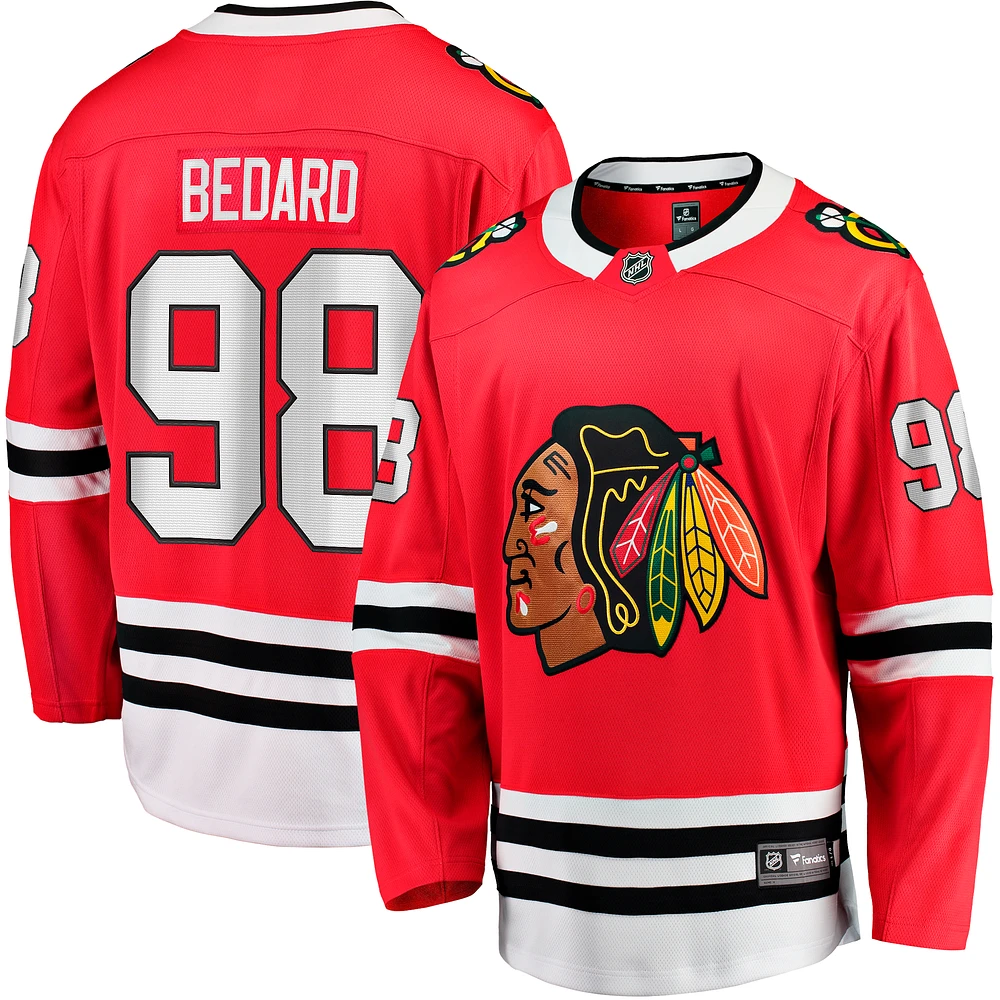 Fanatics pour hommes Connor Bedard rouge Chicago Blackhawks NHL Draft Home Breakaway Player Jersey