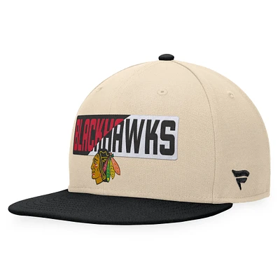 Casquette Snapback Goalaso des Chicago Blackhawks Fanatics crème/noir pour hommes