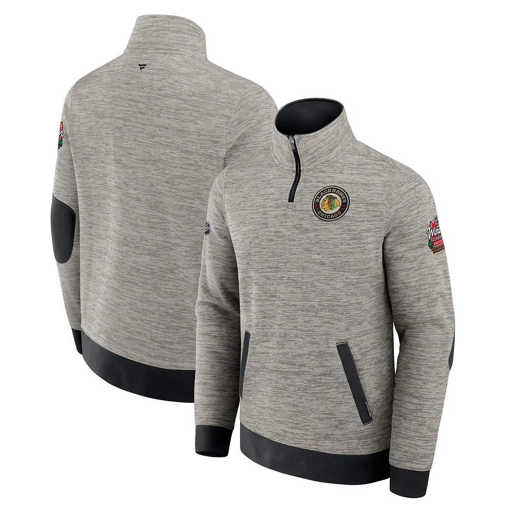 Sweat-shirt à glissière quart de tour Authentic Pro pour homme Fanatics gris Chicago Blackhawks 2025 NHL Winter Classic