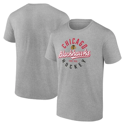 T-shirt gris fanatiques pour hommes avec emblème des Blackhawks de Chicago