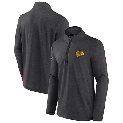 Veste à quart de zip authentique pour hommes Fanatics Heather Charcoal Chicago Blackhawks Authentic Pro Rink