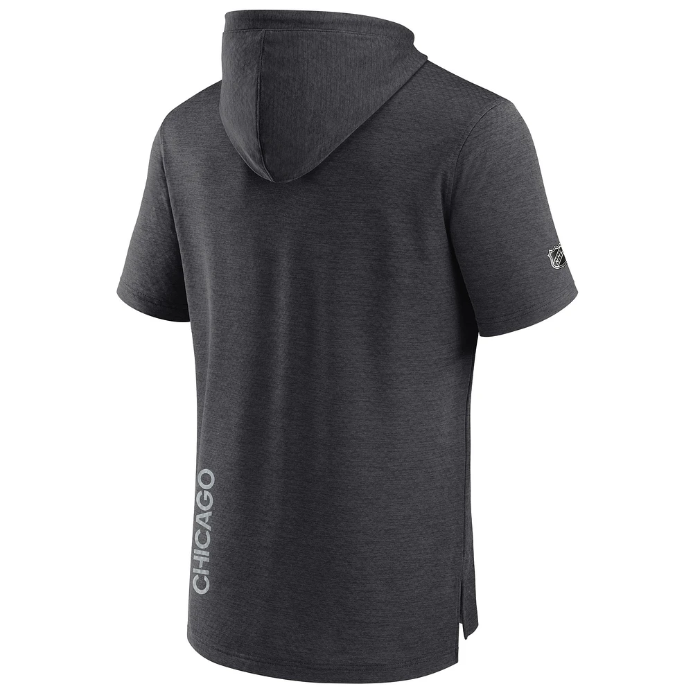 Men's Fanatics  Heather Charcoal Chicago Blackhawks Authentic Pro Short Sleeve Pullover Hoodie