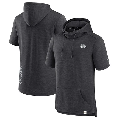 Men's Fanatics  Heather Charcoal Chicago Blackhawks Authentic Pro Short Sleeve Pullover Hoodie