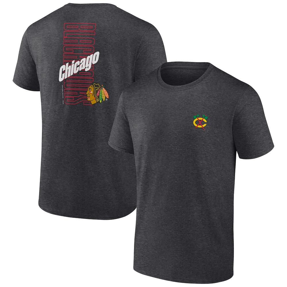 T-shirt Backbone Fanatics Heather Charcoal pour hommes des Blackhawks de Chicago