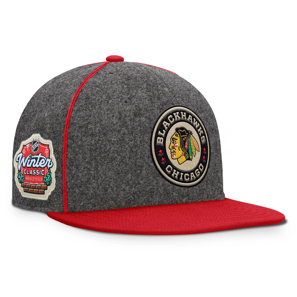 Casquette fantaisie à bride arrière Fanatics pour homme, gris chiné/rouge, Chicago Blackhawks, hiver 2025 de la LNH