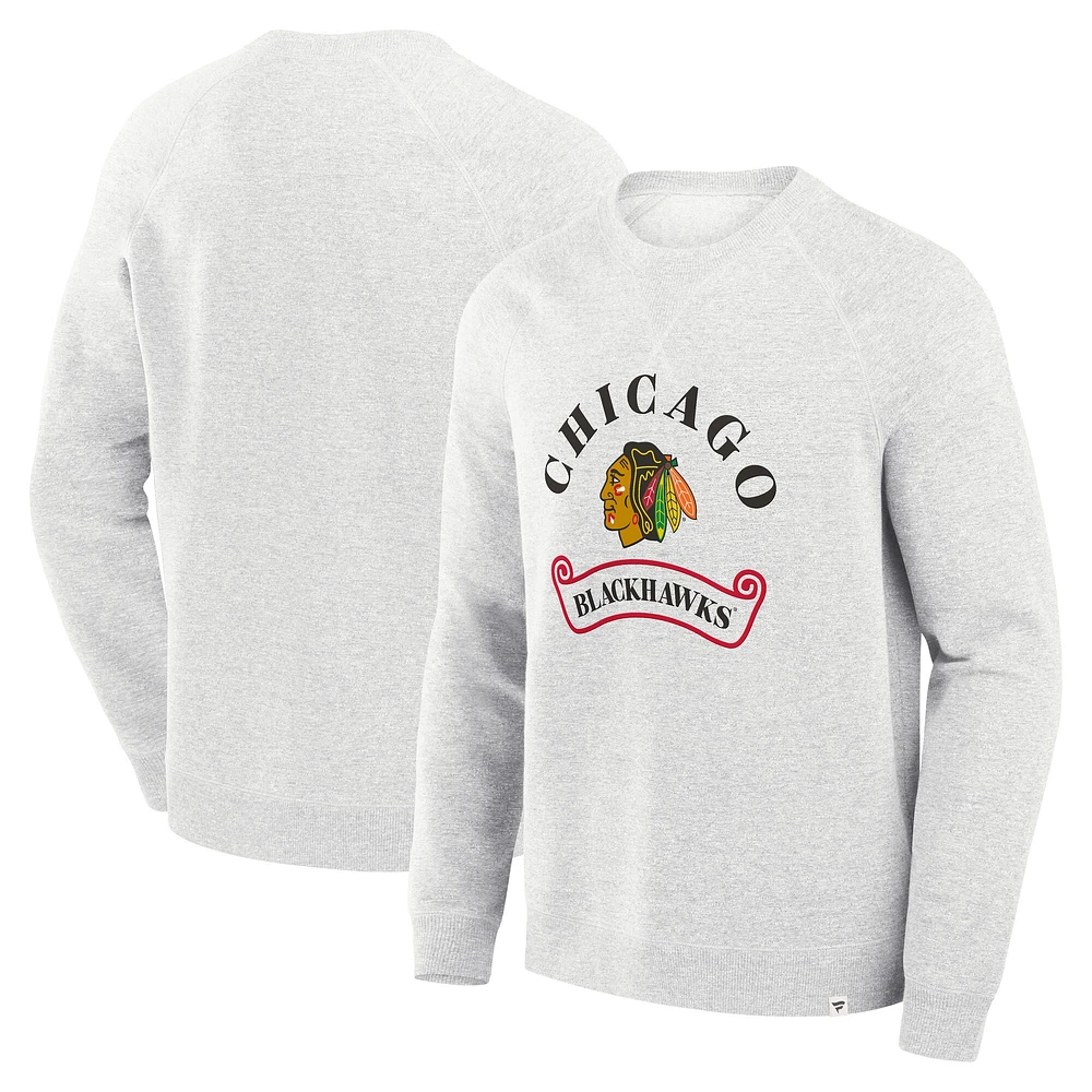 Men's Fanatics Heather Gray Chicago Blackhawks Banner Fleece Raglan Pullover Sweatshirt