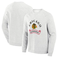Men's Fanatics Heather Gray Chicago Blackhawks Banner Fleece Raglan Pullover Sweatshirt