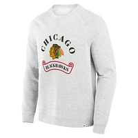 Men's Fanatics Heather Gray Chicago Blackhawks Banner Fleece Raglan Pullover Sweatshirt