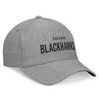 Men's Fanatics Heather Gray Chicago Blackhawks Elements A-Frame Leather Strapback Hat