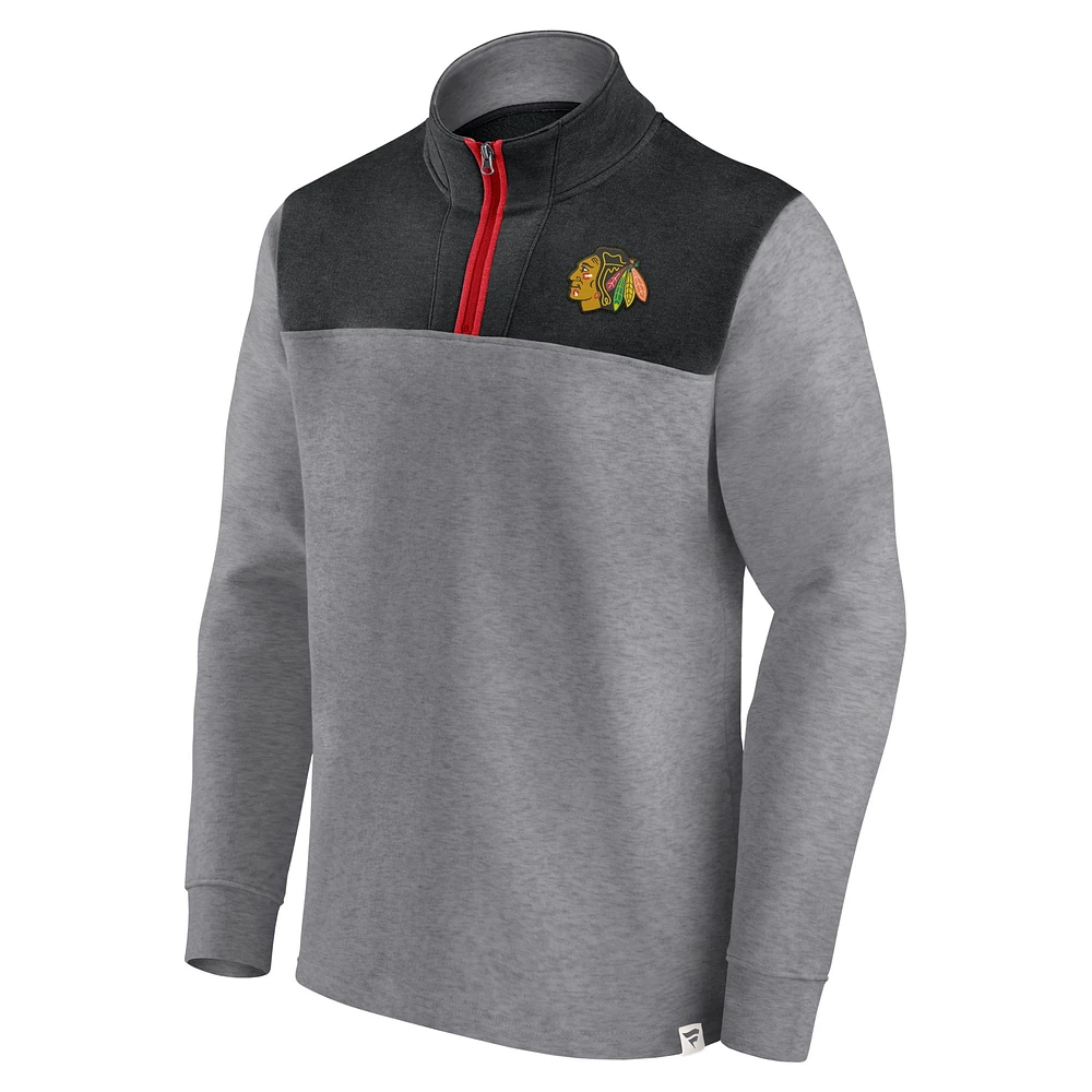 Men's Fanatics Heather Gray Chicago Blackhawks Launch It Quarter-Zip Jacket