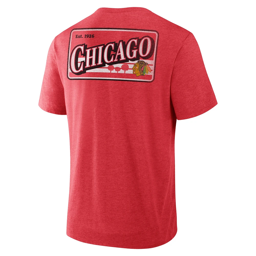 Men's Fanatics Heather Red Chicago Blackhawks Fan Lanes Tri-Blend T-Shirt