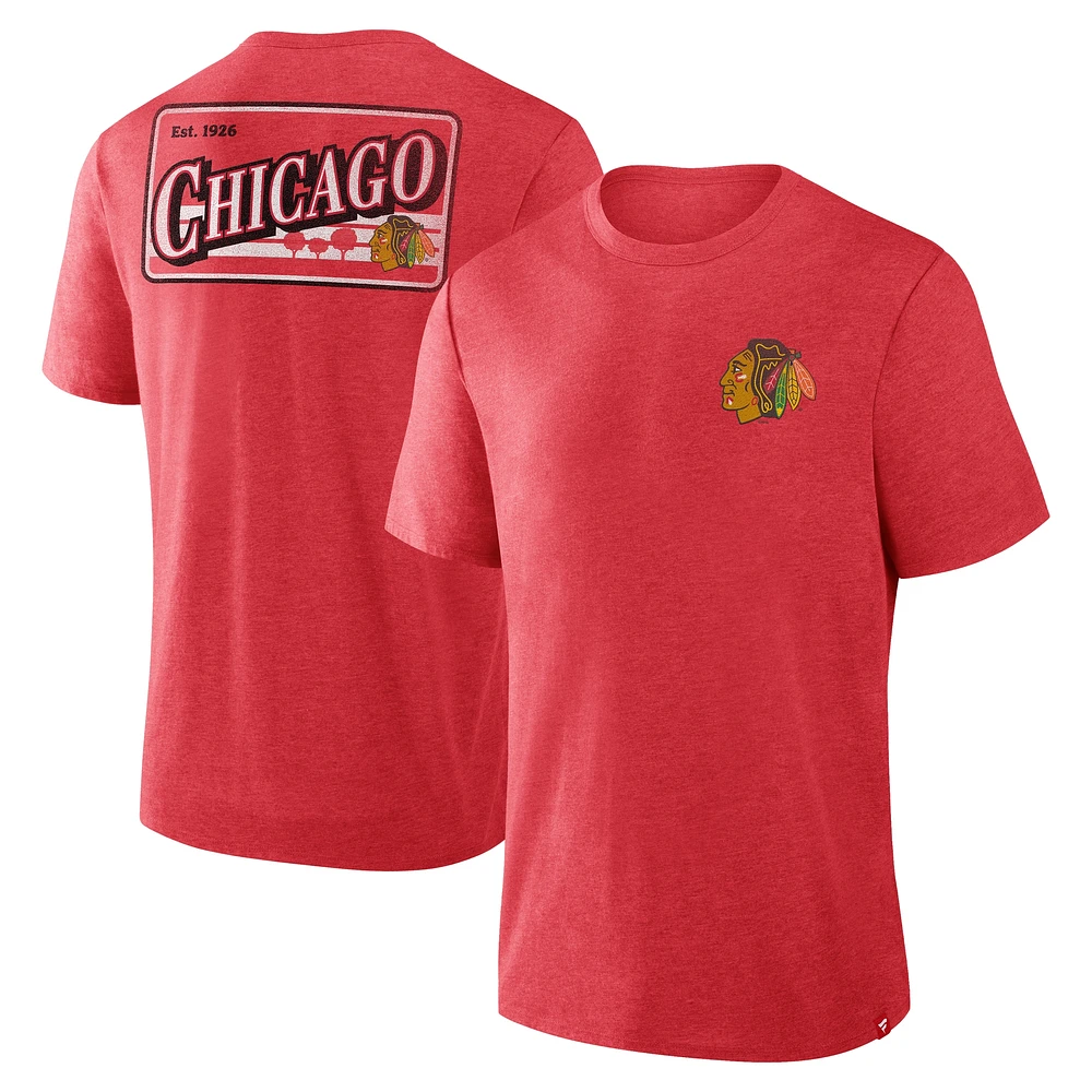 Men's Fanatics Heather Red Chicago Blackhawks Fan Lanes Tri-Blend T-Shirt
