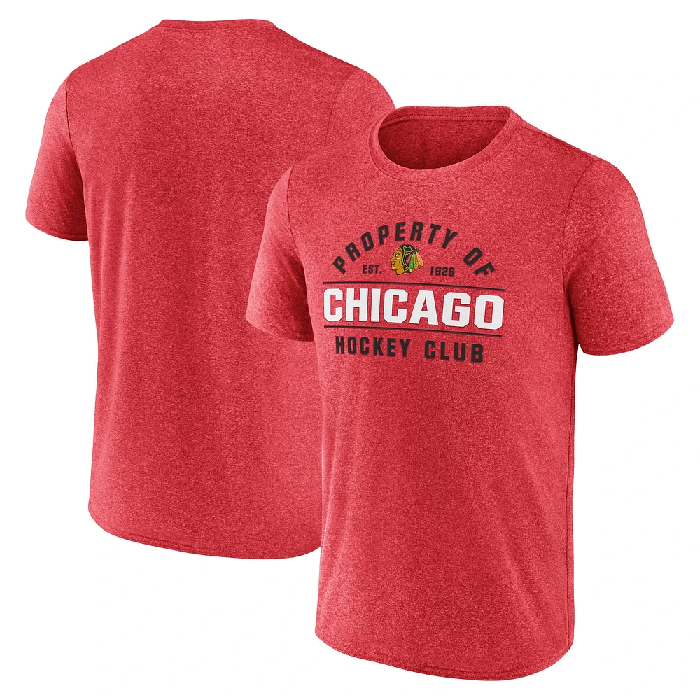 T-shirt Fanatics Heather Red pour homme, propriété des Blackhawks de Chicago