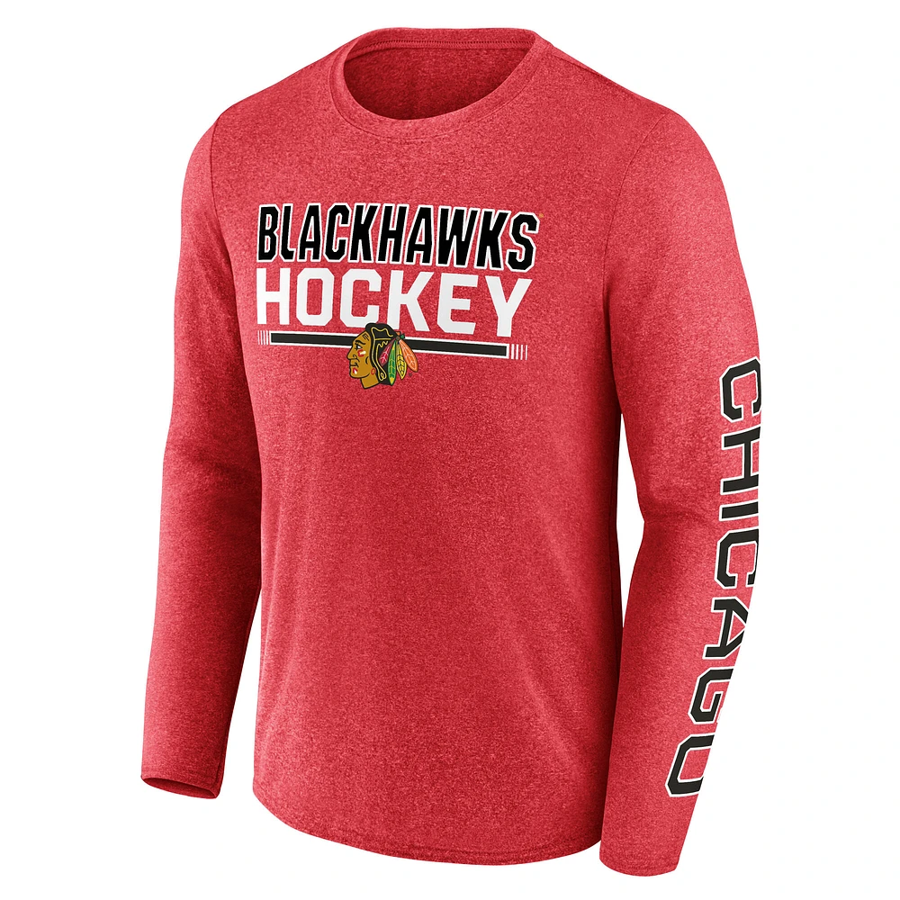 Men's Fanatics Heather Red Chicago Blackhawks Sweep Iconic Synthetic Long Sleeve T-Shirt