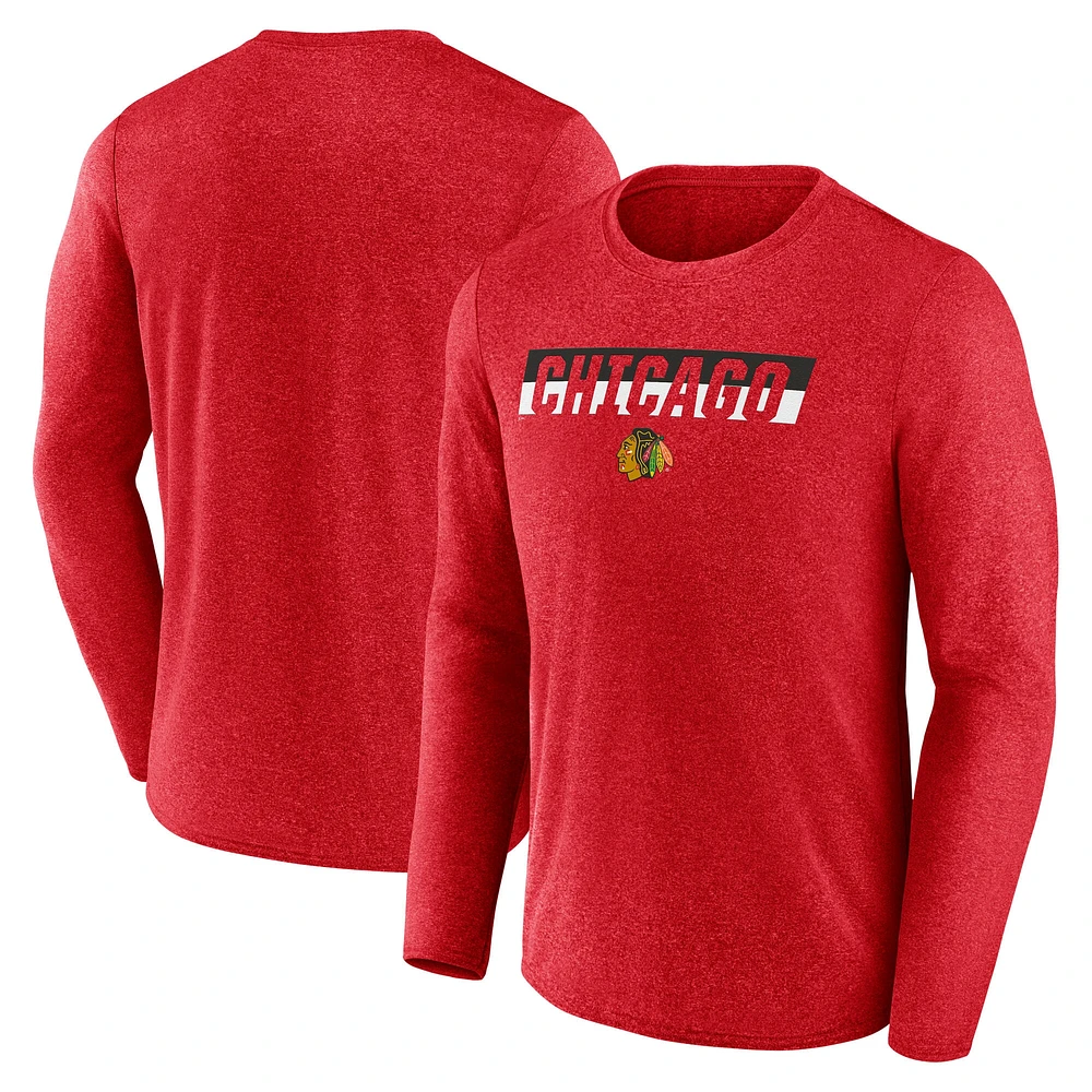 T-shirt à manches longues de transition Fanatics Heather Red pour hommes des Blackhawks Chicago