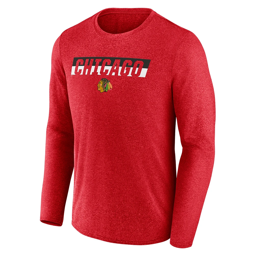 T-shirt à manches longues de transition Fanatics Heather Red pour hommes des Blackhawks Chicago